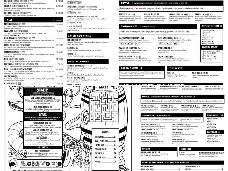 Aslan Brewing Company Menu