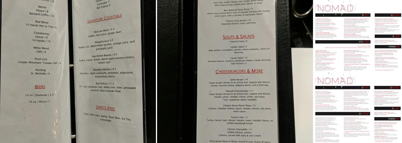 Nomad Lounge Menu