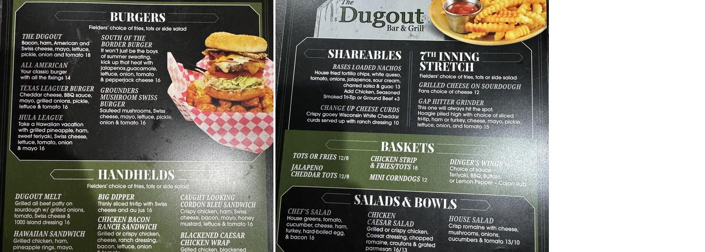 The Dugout Menu