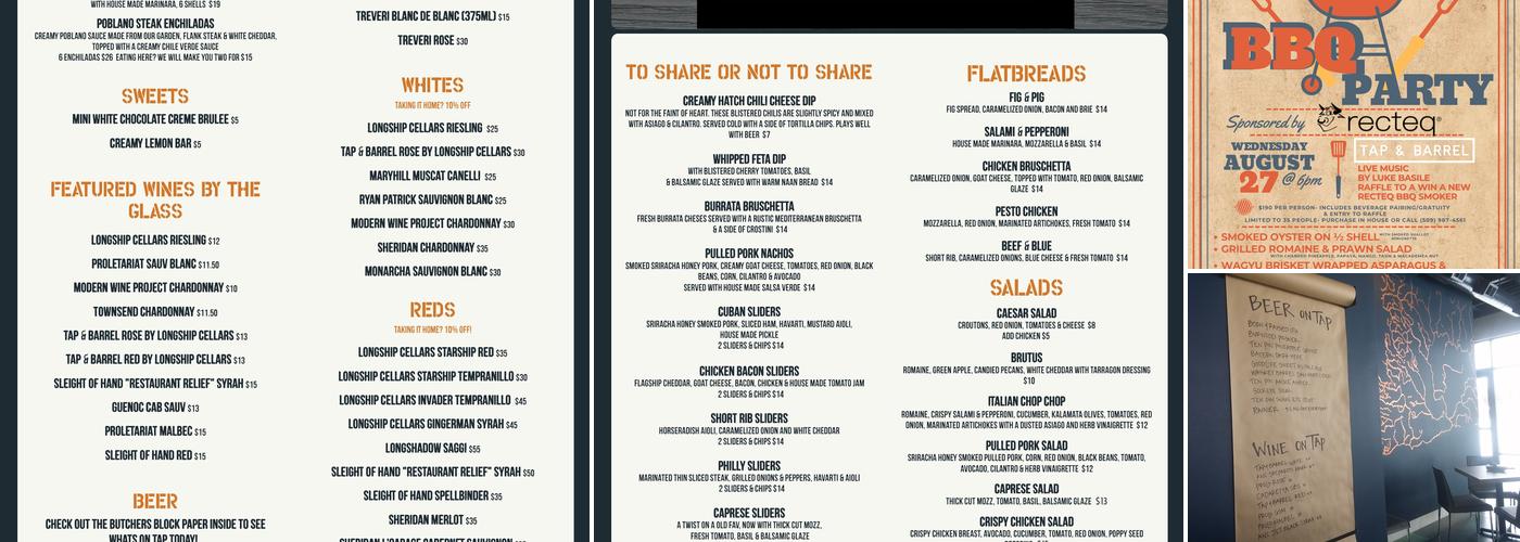 Tap & Barrel Menu
