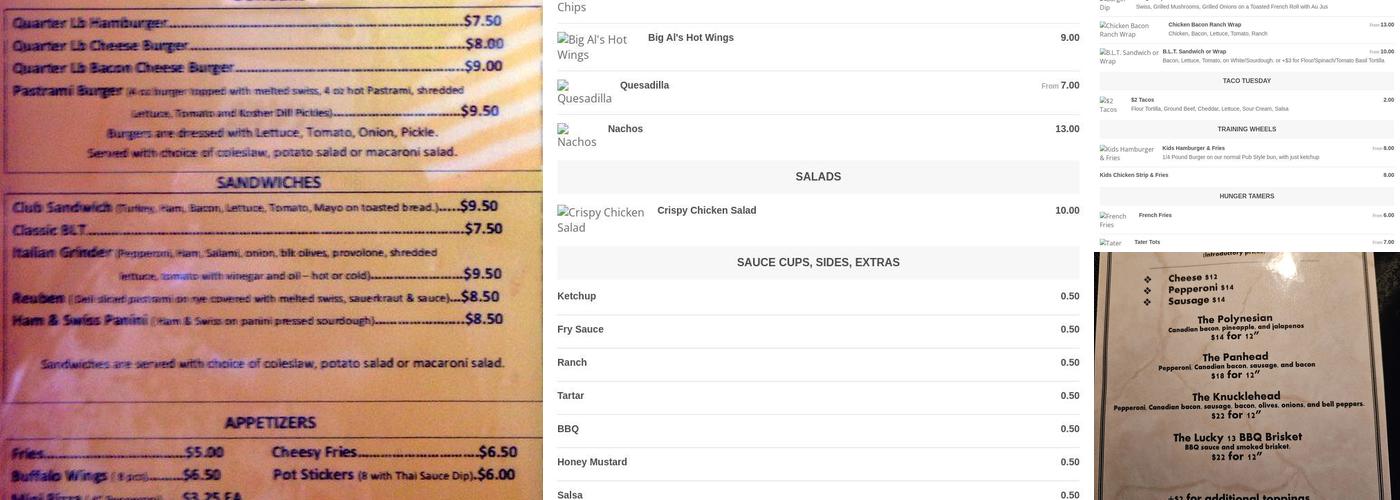 The Lucky 13 Saloon Menu