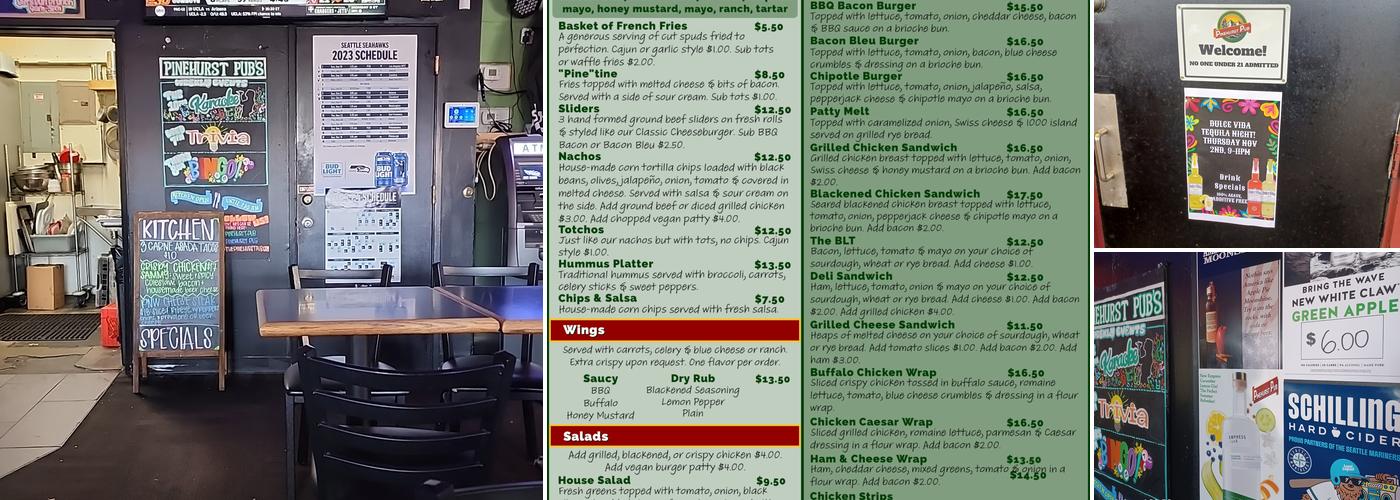 Pinehurst Pub Menu
