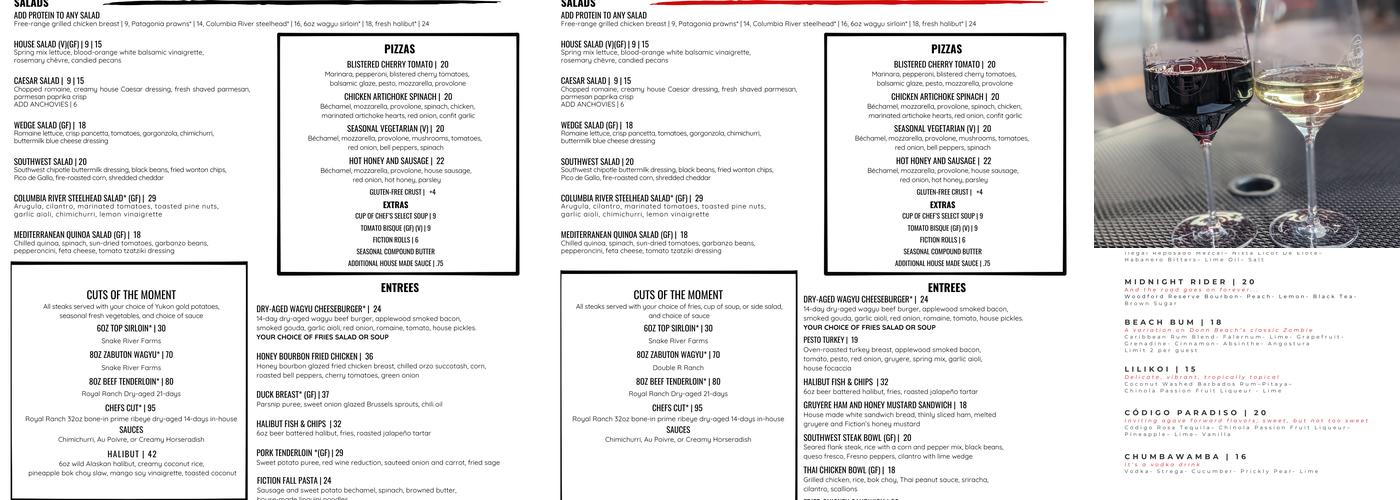 Fiction @ J. Bookwalter Menu