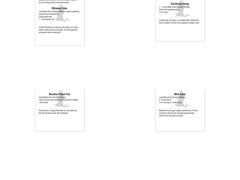 Black Heron Spirits Menu