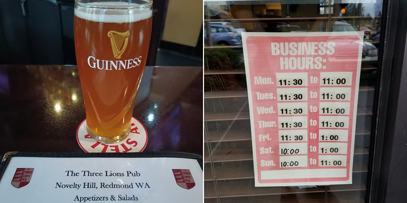 Three Lions Pub Novelty Hill Menu