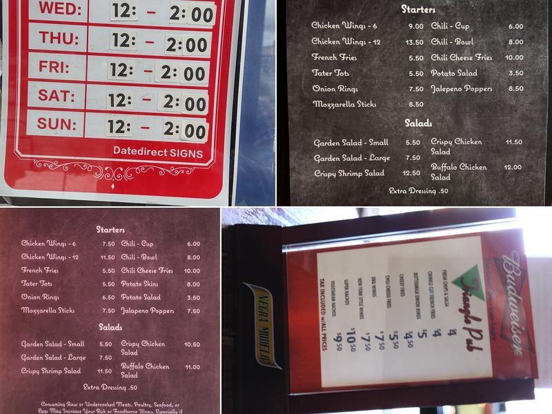 Max's Triangle Pub Menu