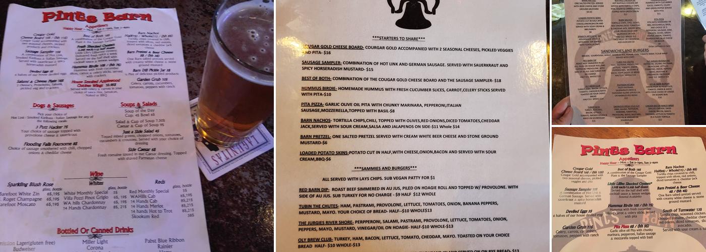 Pints Barn Menu