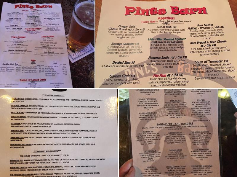 Pints Barn Menu