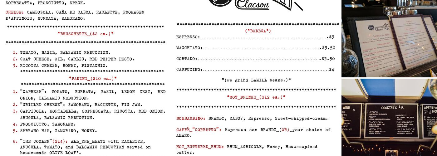 The Grayson Bar Menu