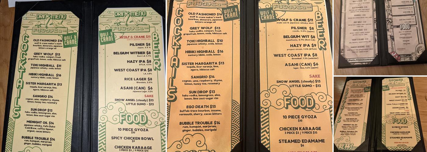 Wolf & Crane Bar Menu