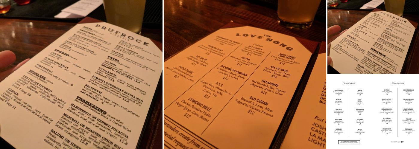 The Love Song Bar Menu