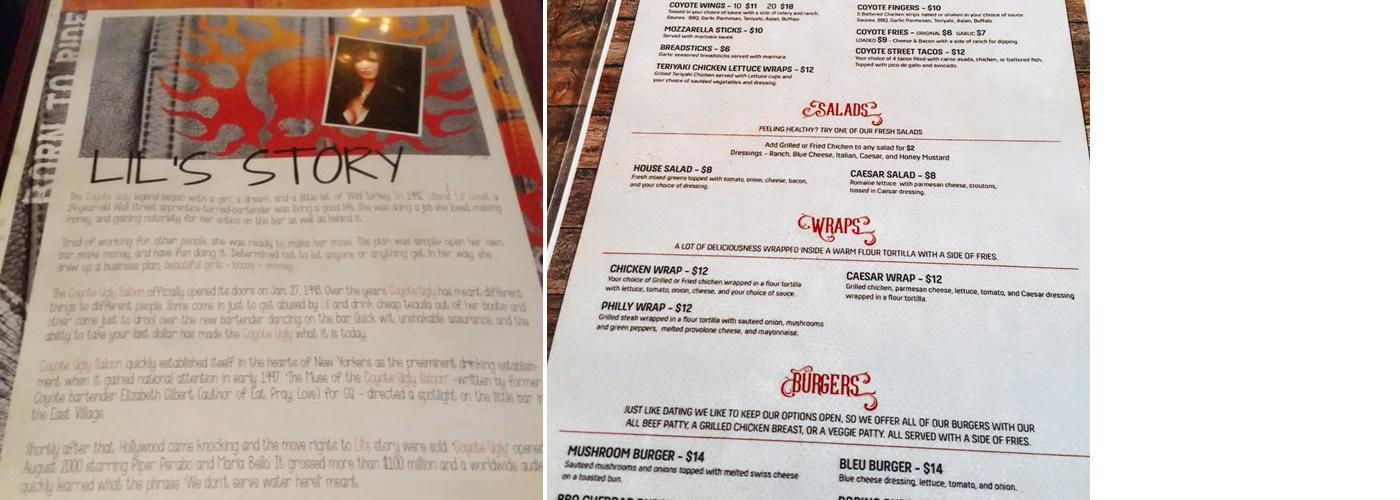 Coyote Ugly Menu