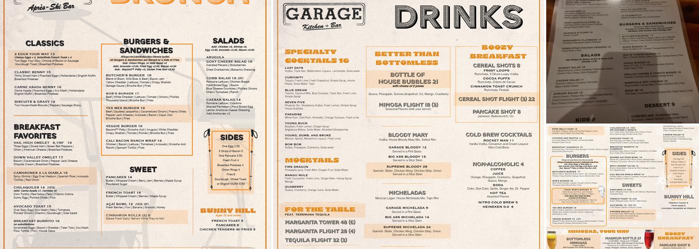 GARAGE Kitchen + Bar Menu