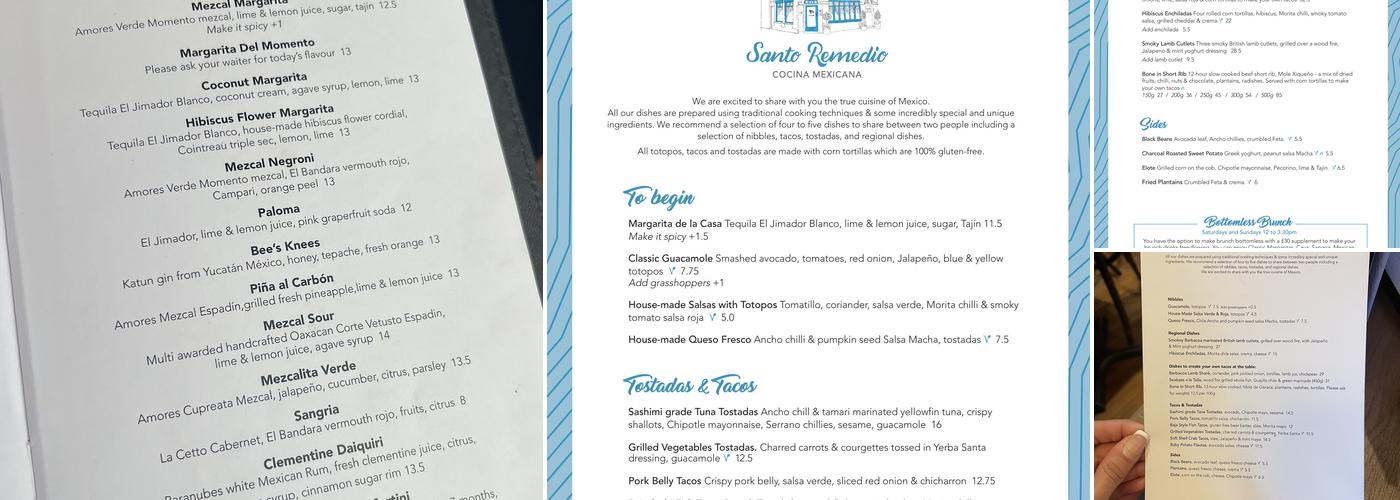 Santo Remedio - Cocina Mexicana Menu