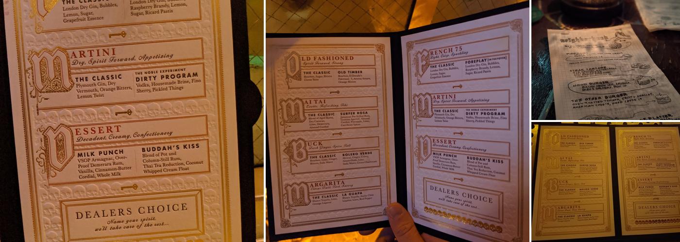 Noble Experiment Menu