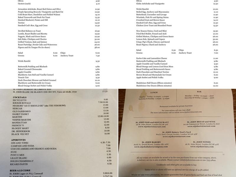 St John Bread and Wine Menu