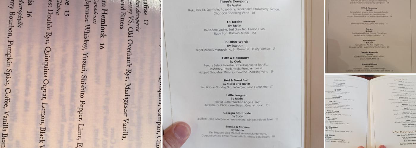 Fifth & Rose Menu