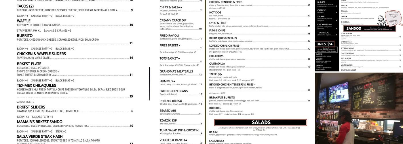 Bar One Menu