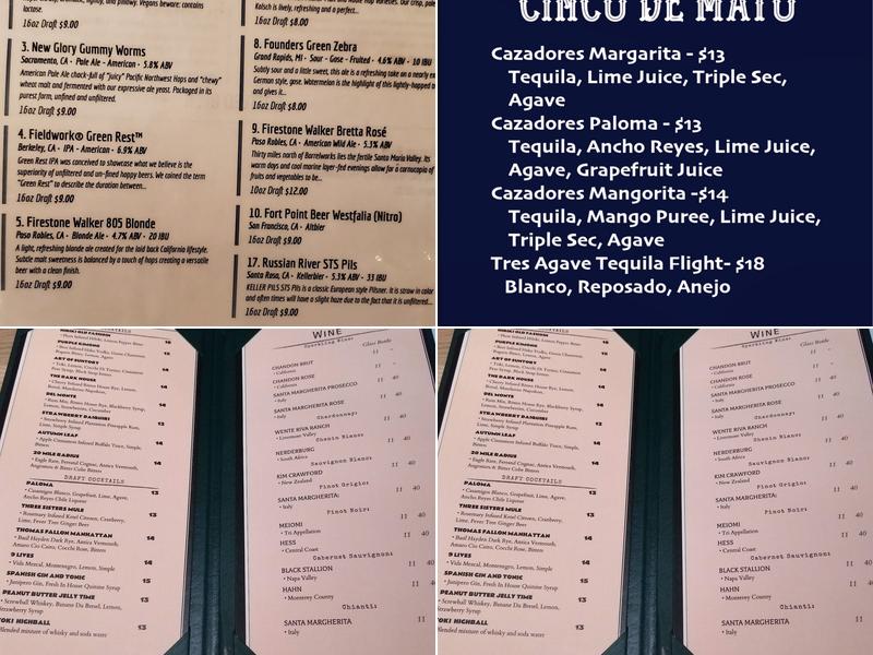 Three Sisters Menu