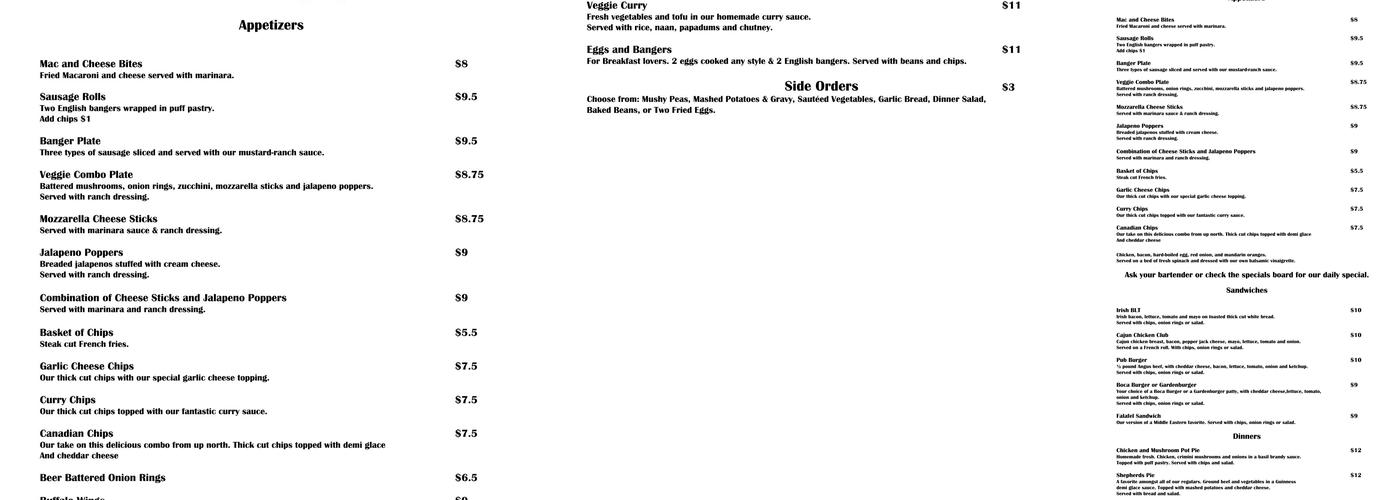 Trials Pub Menu