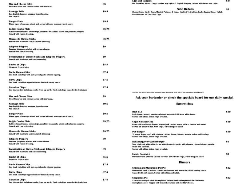 Trials Pub Menu