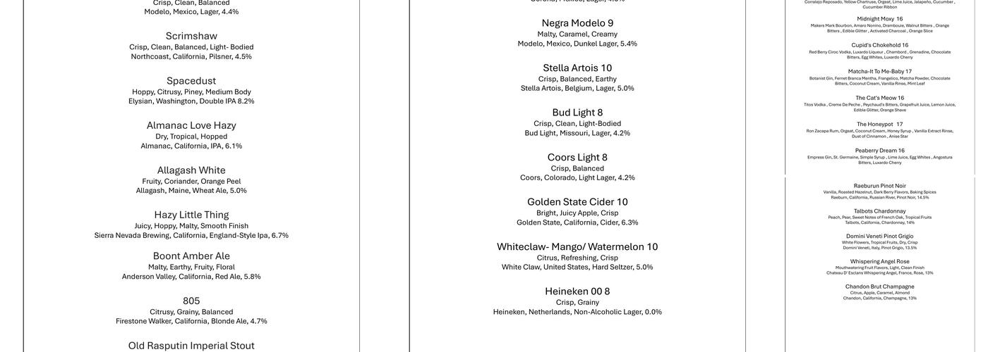 The Continental Bar Lounge & Patio Menu