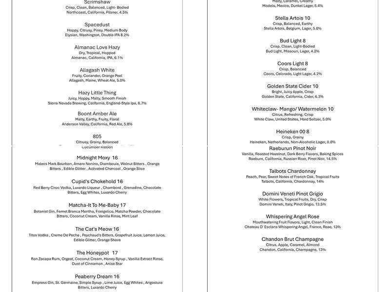 The Continental Bar Lounge & Patio Menu