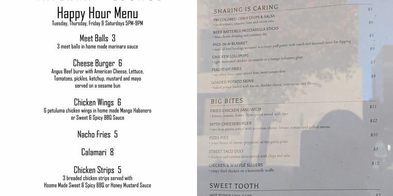 Myth Lounge Menu
