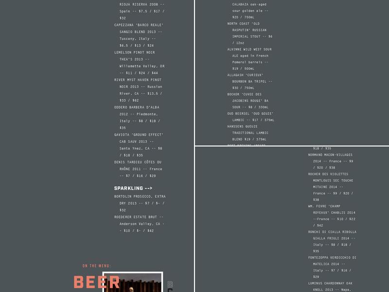 BCC Bar Menu
