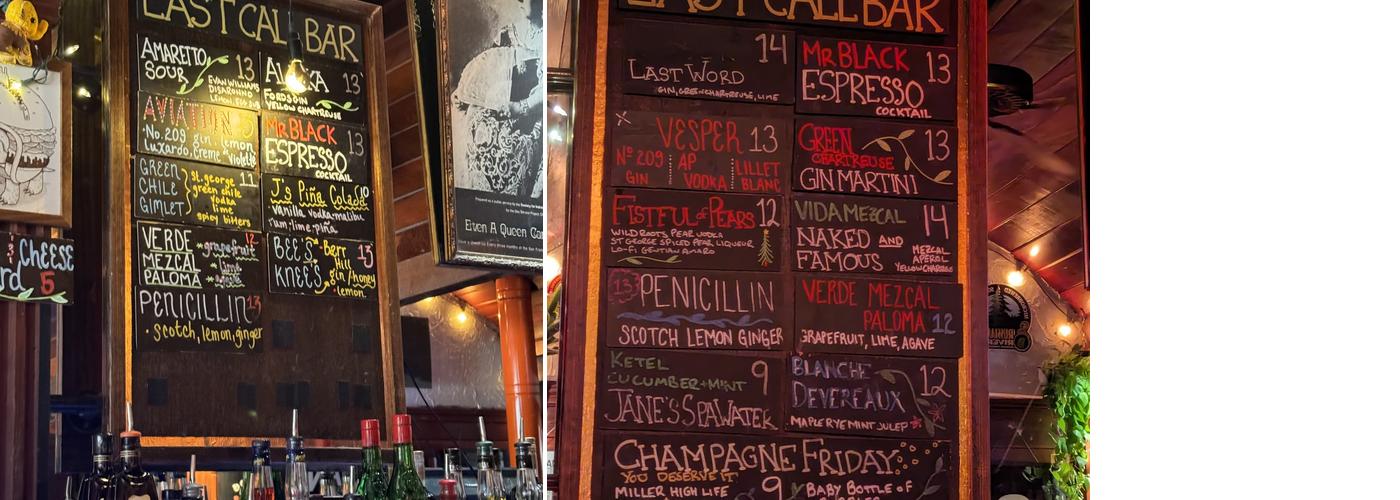 Last Call Bar Menu
