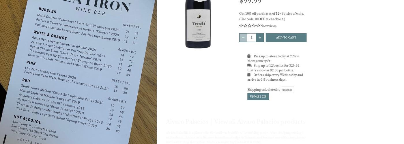 Flatiron Wines & Spirits Menu