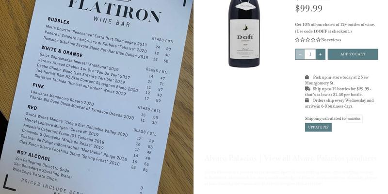 Flatiron Wines & Spirits Menu