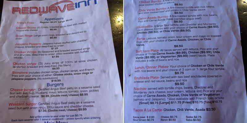 Red Wave Inn Menu