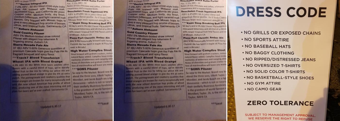 Dive Bar Menu