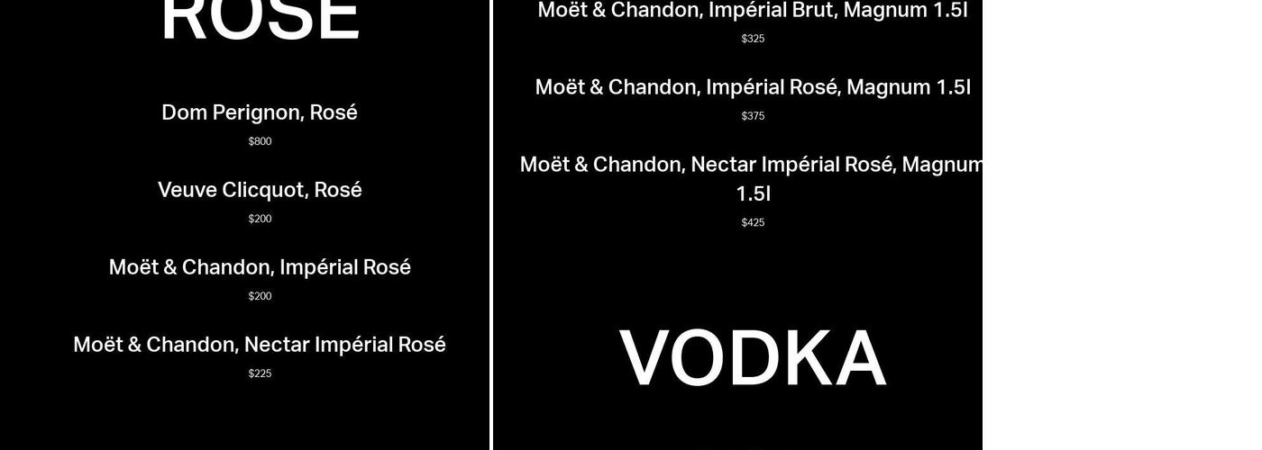 The Park Ultra Lounge Menu