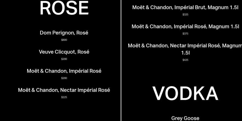 The Park Ultra Lounge Menu