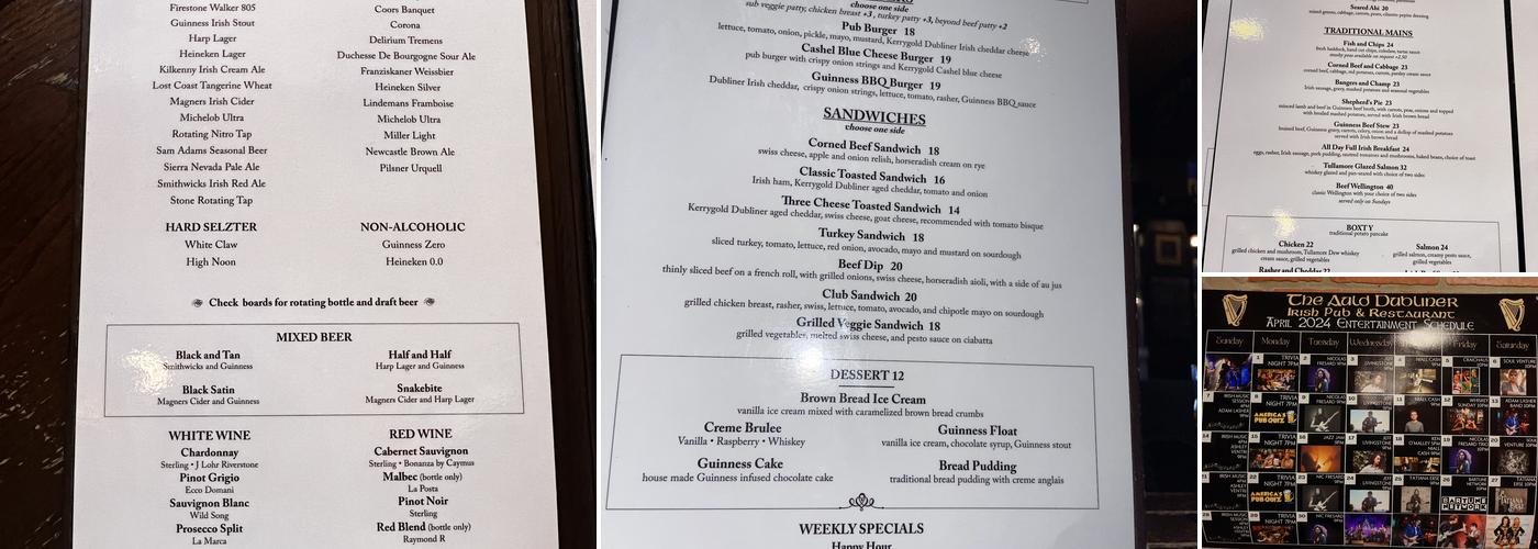 The Auld Dubliner Menu