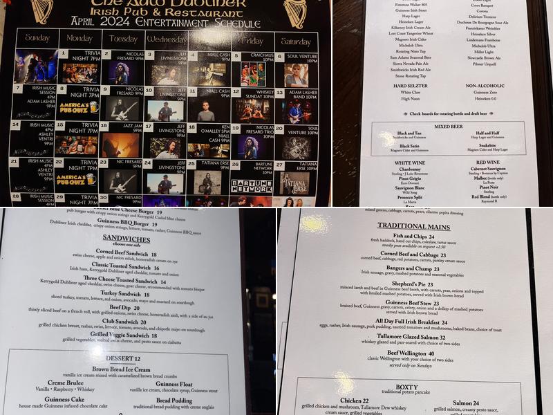 The Auld Dubliner Menu