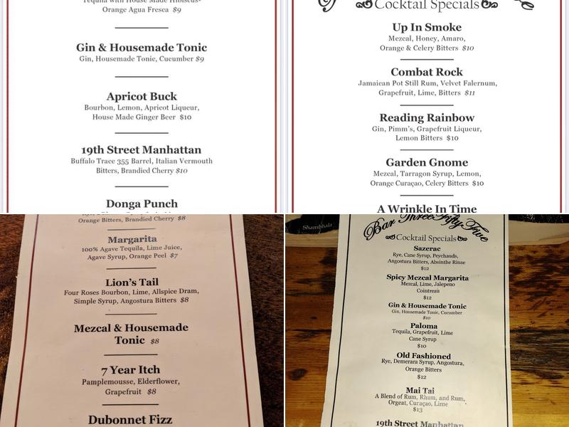 Bar 355 Menu