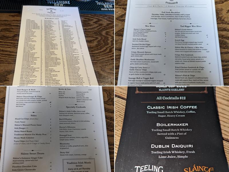 Sláinte Irish Pub Oakland Menu