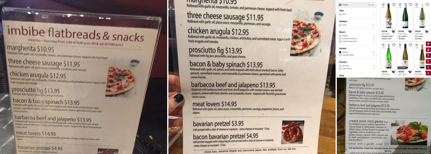 Imbibe Wine & Spirits Merchant Menu