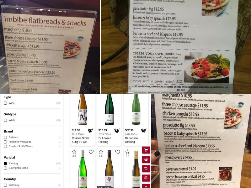 Imbibe Wine & Spirits Merchant Menu