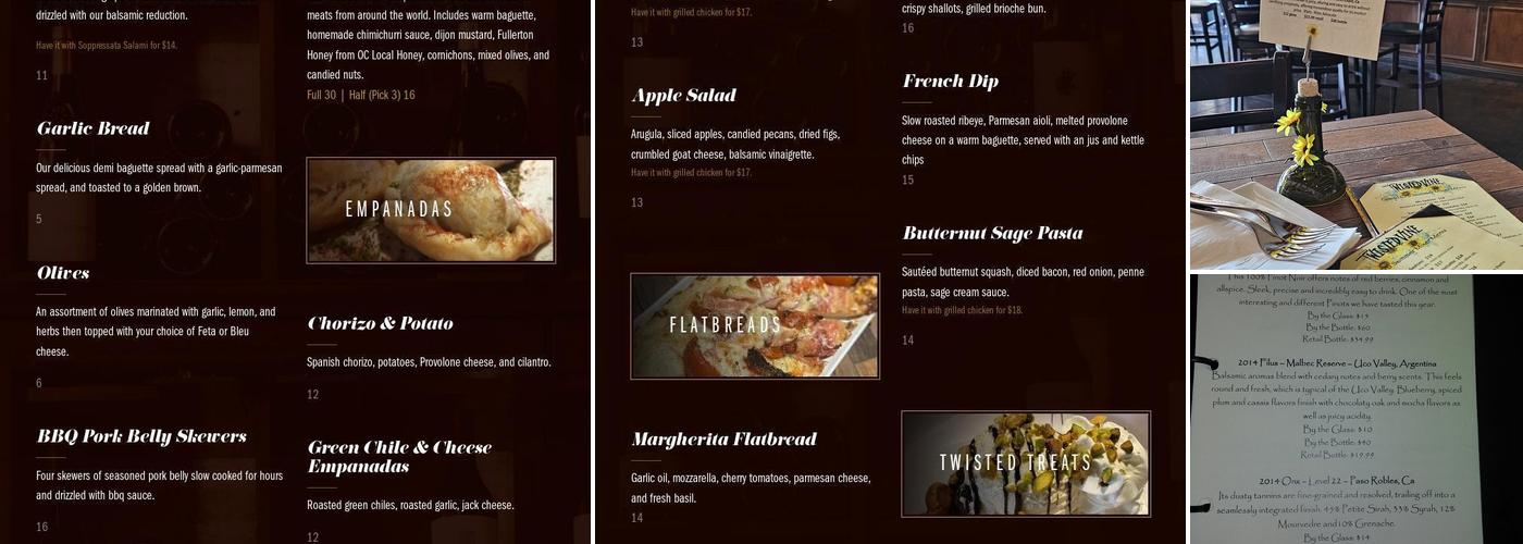 The Twisted Vine Menu