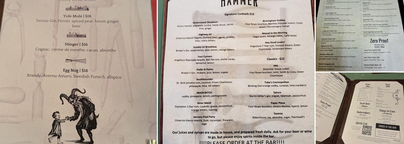 Hammer Workshop & Bar Menu