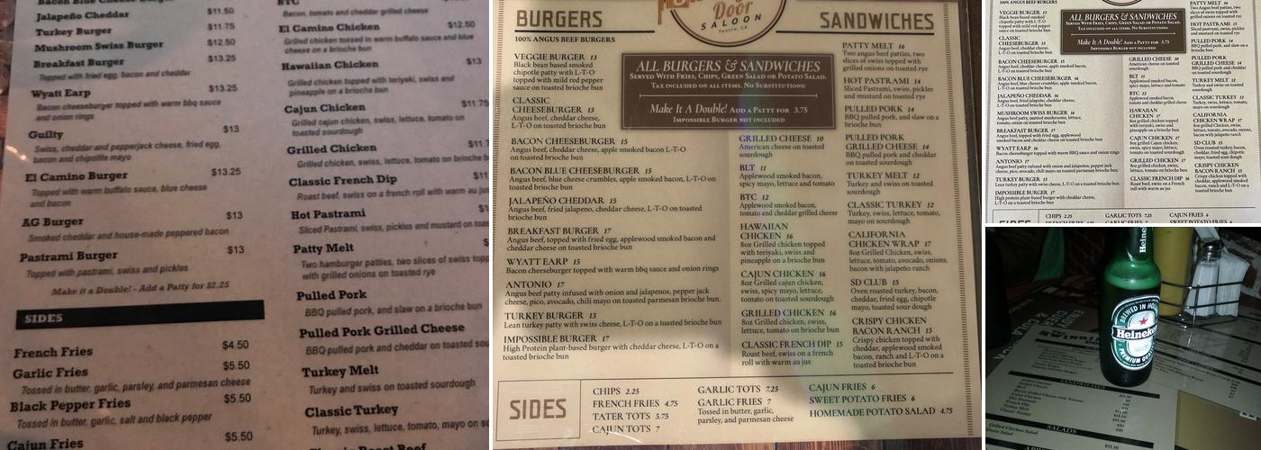 The Swinging Door Saloon Menu