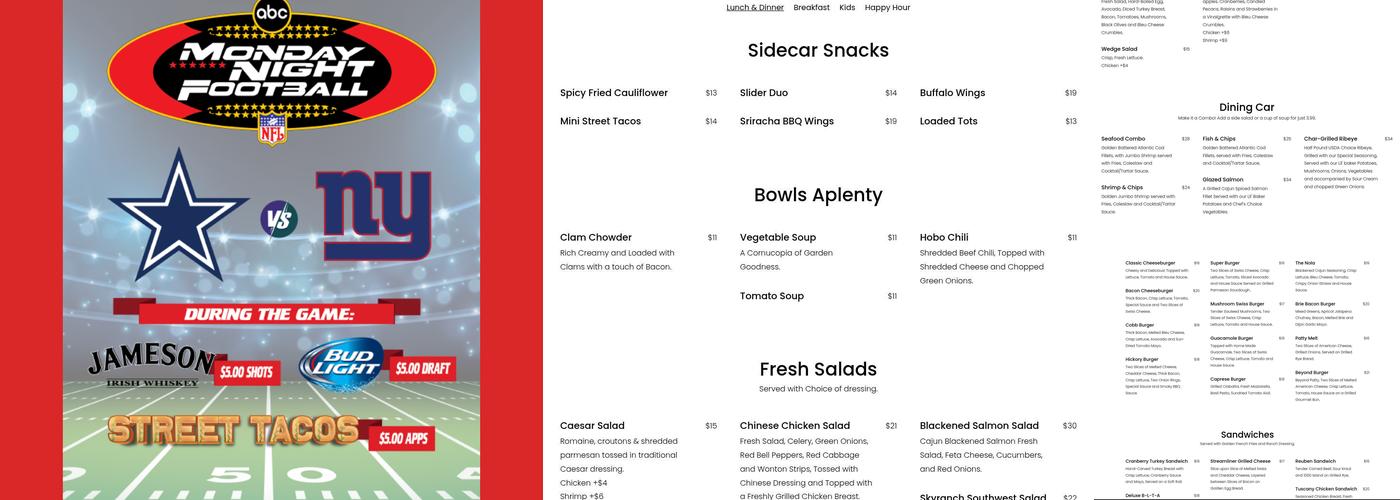 The Streamliner Lounge Menu