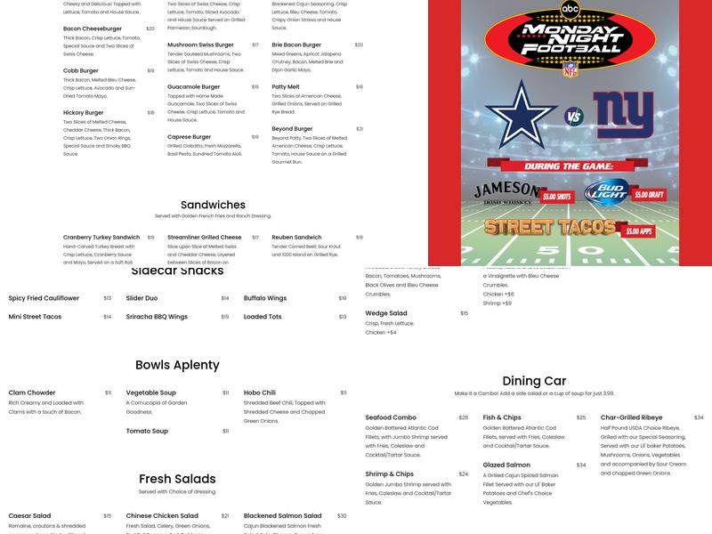 The Streamliner Lounge Menu