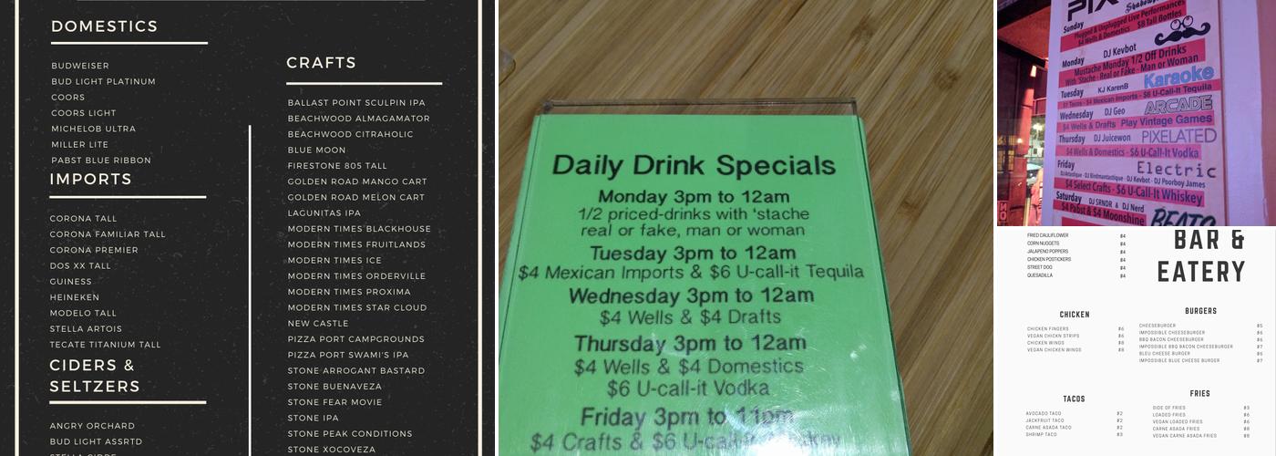 Pixels Bar & Eatery Menu