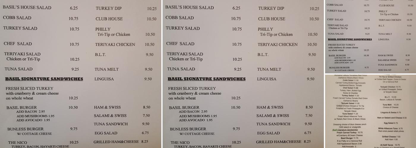 Basil's Menu