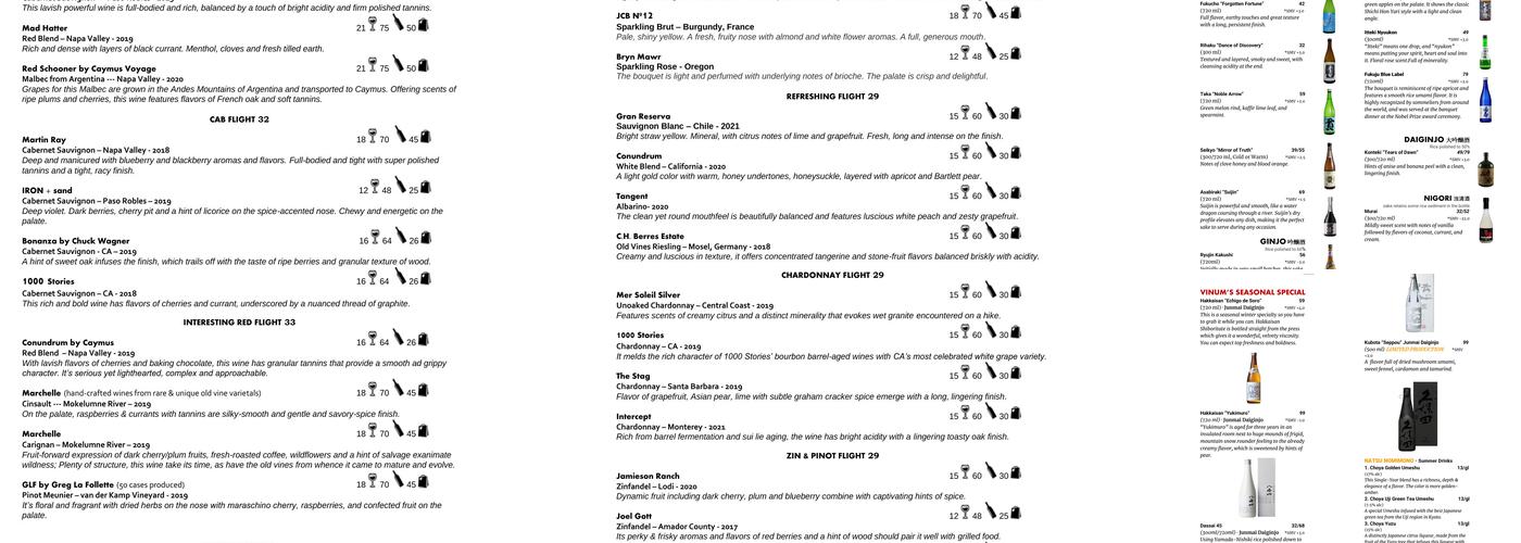 Vinum Japanese Fusion & Bar Menu